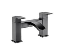 Balterley Bath Filler Tap, Deck Mounted Bathroom Tap Mixer Filler with Dual Lever Handles, Square Body Bathroom Taps, Curve Spout Waterfall Bath Mixer Taps - 230 x 157 x 154 mm (Matt Black)