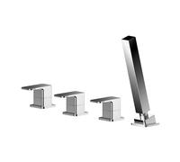 Balterley Bath Mixer Tap with Shower Kit, 3 Lever Square Bath Filler Tap, 4 Tap Holes, No Spout, Rectangular Head Showers for Bathrooms, Bathroom Taps with Shower Head - 90 x 152 x 54mm (Chrome)