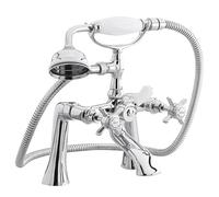 Balterley Bath Mixer Tap with Shower Kit, Dual Crosshead Traditional Bath Filler Tap, Traditional Head Showers for Bathrooms, Bathroom Taps with Shower Head and Hose Set - 220 x 165 x 282mm (Chrome)