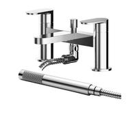 Balterley Bath Mixer Tap with Shower Kit, Dual Lever Round Bath Filler Tap, Round Head Showers for Bathrooms, Bathroom Taps with Shower Head and Hose Set - 215 x 142 x 120mm (Chrome)