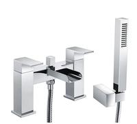 Balterley Bath Mixer Tap with Shower Kit, Dual Lever Square Bath Filler Tap, Rectangular Head Showers for Bathrooms, Bathroom Taps with Shower Head and Hose Set - 230 x 144 x 150mm (Chrome)