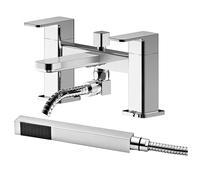 Balterley Bath Mixer Tap with Shower Kit, Dual Lever Square Bath Filler Tap, Rectangular Head Showers for Bathrooms, Bathroom Taps with Shower Head and Hose Set - 230 x 147 x 136mm (Chrome)