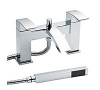 Balterley Bath Mixer Tap with Shower Kit, Dual Lever Square Bath Filler Tap, Rectangular Head Showers for Bathrooms, Bathroom Taps with Shower Head and Hose Set - 229 x 138 x 127mm (Chrome)