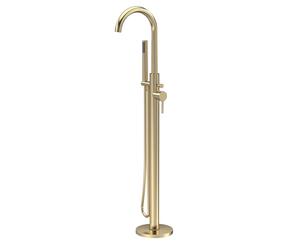 Balterley Bath Mixer Tap with Shower Kit, Freestanding, Tall, Single Lever Round Bath Filler Tap, Round Head Showers for Bathrooms, Bathroom Taps with Shower Head - 180 x 345 x 1200mm (Brushed Brass)