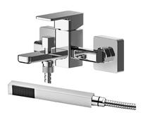 Balterley Wall Mount Square Bath Shower Mixer Tap with Shower Kit Chrome in Silver Balterley Silver