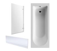 Balterley Round 1700x750 Shower Bath Set - Panel & Hinged Screen in White Balterley White