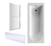 Round Single Ended 1700x750 Shower Bath Set - Front Panel & Chrome Screen with Towel Rail