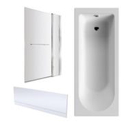 Bath Suite -1700x750mm Round Bath, Front Panel, Chrome Screen with Fixed Panel and Rail