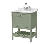 Balterley Rye Traditional Bathroom 1 Soft Close Drawer Floor Standing Vanity Unit Marble Top Basin, Fern Green/White, 620mm