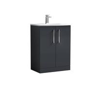 Balterley Contemporary Bathroom 2-Door Floor-Standing Curved Basin Vanity Unit, Dark Grey, 600mm