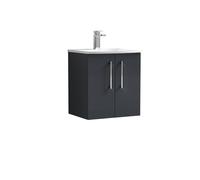Balterley Bathroom 2-Door Wall-Hung Curved Basin Vanity Unit, Dark Grey, 500mm in Grey Balterley Grey