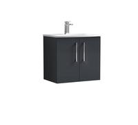 Balterley Level Contemporary Bathroom 2-Door Wall-Hung Curved Basin Vanity Unit, Dark Grey, 600mm