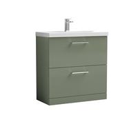Balterley Contemporary Bathroom 2-Drawer Floor-Standing Thin-Edge Vanity Unit Basin, Satin Green, 800mm