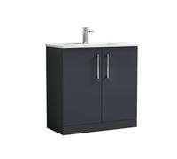 Balterley Level Modern Bathroom 2 Soft Close Door & Minimalist Vanity Unit Basin, Dark Grey, 435mm