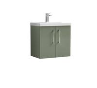 Balterley Bathroom 2 Soft Close Door Wall Hung Vanity Unit Basin, Green, 600mm in Green Balterley Green