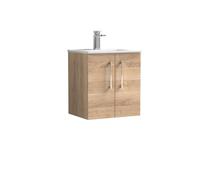Balterley Level Contemporary Bathroom 2 Soft Close Door & Minimalist Wall Hung Vanity Unit Basin, Bleached Oak, 500mm