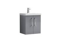 Balterley Contemporary Bathroom 2 Soft Close Door & Thin-Edge Wall Hung Vanity Unit Basin, Satin Grey, 500mm