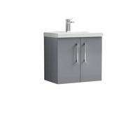 Balterley Level Contemporary Bathroom 2 Soft Close Door & Thin-Edge Wall Hung Vanity Unit Basin, Satin Grey, 600mm
