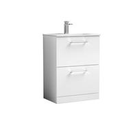 Balterley Level Modern Bathroom 2 Soft Close Drawer & Minimalist Floor Standing Vanity Unit Basin, Gloss White, 440mm