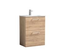 Balterley Level Contemporary Bathroom 2 Soft Close Drawer & Minimalist Floor Standing Vanity Unit Basin, Bleached Oak, 600mm