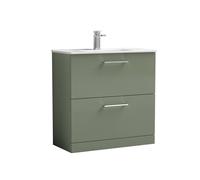 Balterley Level Contemporary Bathroom 2 Soft Close Drawer & Minimalist Floor Standing Vanity Unit Basin, Satin Green, 800mm