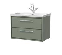 Balterley Bathroom 2 Soft-Close Drawer Wall Hung Fireclay Basin, Green, 800mm in Green Balterley Green