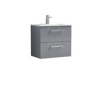 Balterley Bramshall Modern Bathroom 2 Soft Close Drawer & Minimalist Wall Hung Vanity Unit Basin, Satin Grey, 440mm