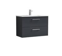 Balterley Level Modern Bathroom 1 Soft Close Drawer & Minimalist Wall Hung Vanity Unit Basin, Dark Grey, 435mm
