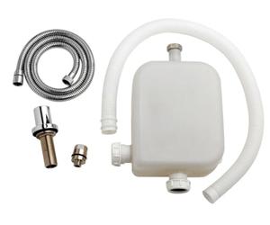Balterley Bathroom Deck Shower Kit, Water Tank, Chrome Hose, White Flexible Drain Hose, Deck Escutcheon & Connector, Bathroom Deck Mounted Shower Set for Bath Showers - 220 x 90 x 335mm (Chrome/White)