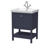 Traditional Furniture Floor Standing 1 Drawer Vanity & 1 Tap Hole Fireclay Basin, 600mm, Indigo Blue