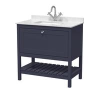 Balterley Rye Bathroom Floor Standing 1 Drawer Vanity & Single Bowl 1 Tap Hole Marble Top, Indigo Blue/White, 800mm