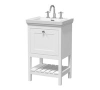 Balterley Rye Bathroom Floor Standing 1 Drawer Vanity & 3 Tap Hole Basin, Pure White, 531mm