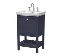 Balterley Rye Bathroom Floor Standing 1 Drawer Vanity & 3 Tap Hole Fireclay Basin, Indigo Blue, 531mm