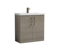 Balterley Bathroom Floor Standing 2-Door Vanity Unit Basin, Solace Oak, 800mm in Brown Balterley Brown