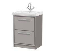 Balterley Bathroom Floor Standing 2-Drawer Vanity, Fireclay Basin, Grey, 600mm in Grey Balterley Grey