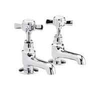 Balterley Bathroom Sink Taps, Basin Mixer Tap with 2 Hole, Dual Crosshead Handles Temperature Control Bathroom Tap, Traditional Design Mixer Taps - 40 x 115 x 115mm (Chrome)