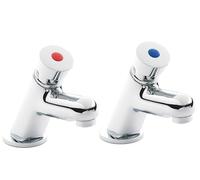 Balterley Bathroom Sink Taps, Basin Mixer Tap with 2 Hole, Push Button Temperature Control Bathroom Tap, Round Angled Body, Rounded Spout Mixer Taps - 48 x 136 x 121mm (Chrome)