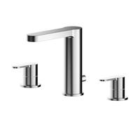 Balterley Bathroom Sink Taps, Basin Mixer Tap with 3 Hole, Dual Lever Handles Temperature Control Bathroom Tap, Round Body, Flat Rounded Spout Mixer Taps - 250 x 147 x 160mm (Chrome)