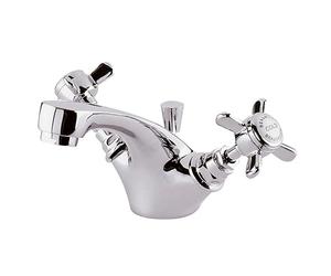 Balterley Bathroom Sink Taps, Mono Basin Mixer Tap, Dual Cross Handles Temperature Control Bathroom Tap, Traditional Spout Monobloc Basin Taps for Cloakroom - 50 x 155 x 105mm (Chrome)