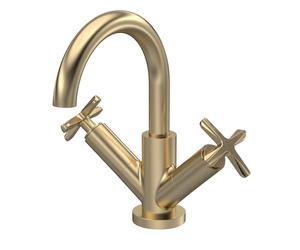 Balterley Bathroom Sink Taps, Mono Basin Mixer Tap, Dual Crosshead Handles Temperature Control Bathroom Tap, Round Body, Tall Arc Spout Basin Taps for Cloakroom - 230 x 175 x 217mm (Brushed Brass)