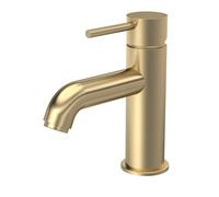Balterley Bathroom Sink Taps, Mono Basin Mixer Tap with Push Button Waste, Single Lever Temperature Control Bathroom Tap, Round Body, Rounded Curve Down Spout Taps - 52 x 159 x 166mm (Brushed Brass)