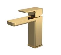 Balterley Bathroom Sink Taps, Mono Basin Mixer Tap with Push Button Waste, Single Lever Temperature Control Bathroom Tap, Square Body, Flat Square Tip Spout Taps - 50 x 152 x 160mm (Brushed Brass)