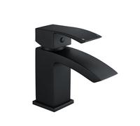 Balterley Bathroom Sink Taps, Mono Basin Mixer Tap with Push Button Waste, Single Lever Temperature Control Bathroom Tap, Square Body, Flat Square Curve Down Spout Taps - 55 x 133 x 137mm (Matt Black)
