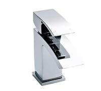 Balterley Bathroom Sink Taps, Mono Basin Mixer Tap with Push Button Waste, Single Lever Temperature Control Bathroom Tap, Square Body, Flat Square Curve Down Spout Taps - 55 x 134 x 180mm (Chrome)