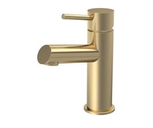 Balterley Bathroom Sink Taps, Mono Basin Mixer Tap with Push Button Waste, Single Lever Temperature Control Bathroom Tap, Round Body, Round Spout Taps - 52 x 149 x 166mm (Brushed Brass)