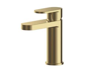 Balterley Bathroom Sink Taps, Mono Basin Mixer Tap with Push Button Waste, Single Lever Temperature Control Bathroom Tap, Round Body, Flat Rounded Tip Spout Taps - 52 x 147 x 160mm (Brushed Brass)