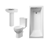 Balterley Bathroom Suite Bath, Front Panel, Basin, Full Pedestal, Toilet, Seat in White Balterley White
