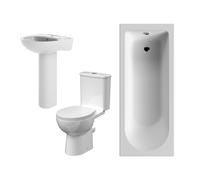 Balterley Bathroom Suite Bath, Front Panel, Basin, Full Pedestal, Toilet, Seat in White Balterley White