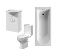 Balterley 1700mm Bathroom Suite With Round Single Ended Bath Tub, Front Panel, 550mm Vanity Basin Unit And Toilet And Seat - Gloss White