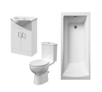 Balterley Bathroom Suite Bath, Front Panel, Vanity Basin Unit, Toilet, Seat in White Balterley White